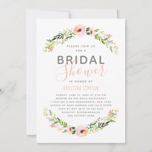 春花模様 | ブライダルシャワー | ヘビーホワイト 招待状 (正面)