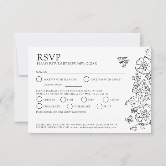 春花結婚蝶の食事オプションブラック 出欠カード (裏面)