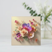 春花3Dグリーティングカード – 鮮やかバラ (スタンド正面)