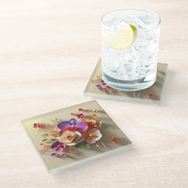 春花3Dグリーティングカード – 鮮やかバラ ガラスコースター