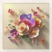 春花3Dグリーティングカード – 鮮やかバラ ガラスコースター (正面)