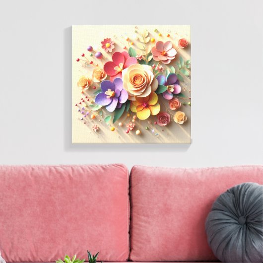 春花3Dグリーティングカード – 鮮やかバラ キャンバスプリント (インサイチュ (リビング))