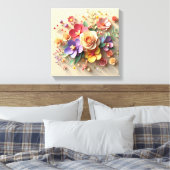 春花3Dグリーティングカード – 鮮やかバラ キャンバスプリント (インサイチュ (寝室))