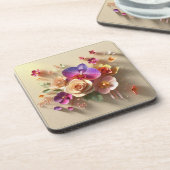 春花3Dグリーティングカード – 鮮やかバラ コースター (左側)