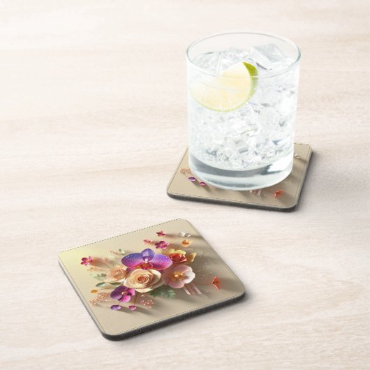 春花3Dグリーティングカード – 鮮やかバラ コースター (右側)