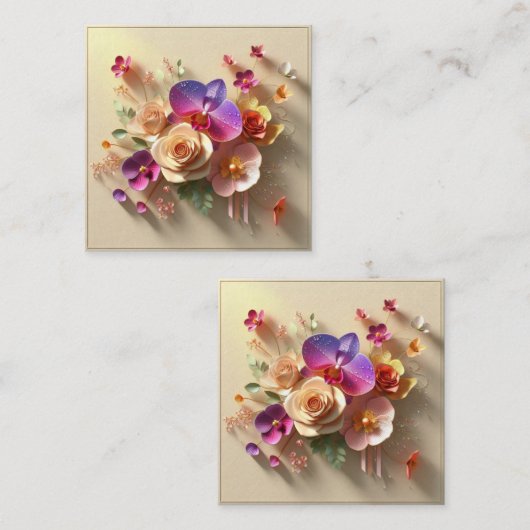 春花3Dグリーティングカード – 鮮やかバラ スクエア名刺 (正面/裏面)