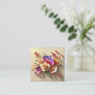 春花3Dグリーティングカード – 鮮やかバラ スクエア名刺
