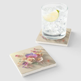 春花3Dグリーティングカード – 鮮やかバラ ストーンコースター
