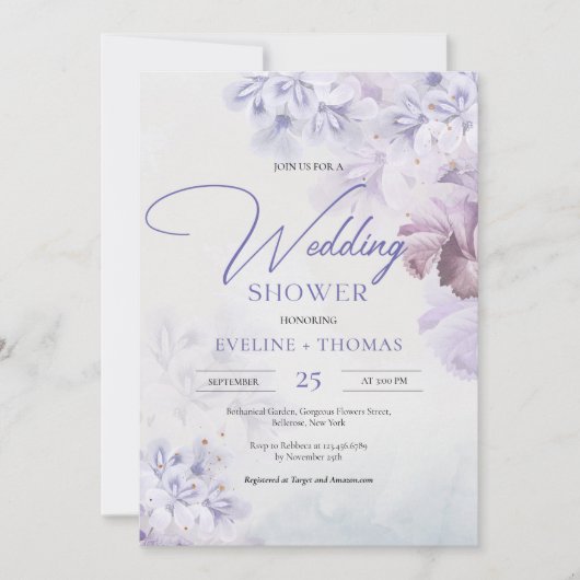 春薄紫ほこりっぽい紫色のピンクウェディングシャワー 招待状 (正面)