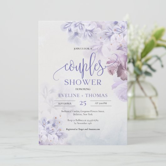 春薄紫ほこりっぽい紫色のピンク色のカップルのシャワー 招待状 (スタンド正面)