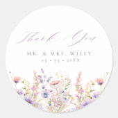 春薄紫ワイルドフラワーサンキュー結婚式の引き出物 ラウンドシール (正面)