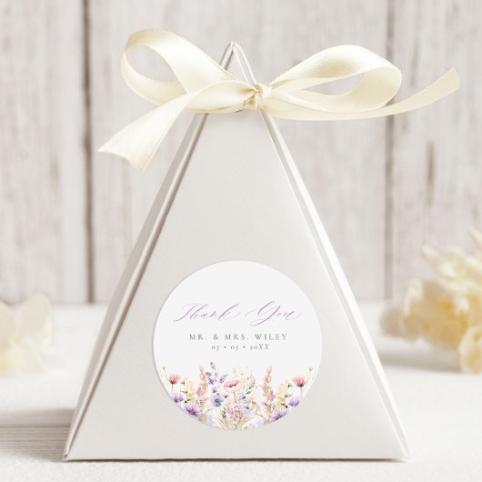 春薄紫ワイルドフラワーサンキュー結婚式の引き出物 ラウンドシール