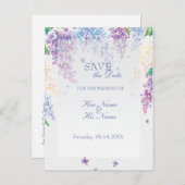 春薄紫花フローラ結婚式の保存日付 案内ポストカード (正面/裏面)