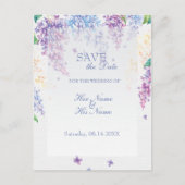 春薄紫花フローラ結婚式の保存日付 案内ポストカード (正面)