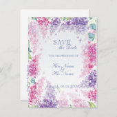 春薄紫花フローラ結婚式の保存日付 案内ポストカード (正面/裏面)