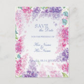 春薄紫花フローラ結婚式の保存日付 案内ポストカード (正面)