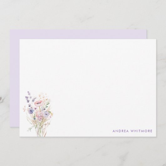 春薄紫野パーソナライズされた花 ノートカード (正面/裏面)