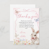 春蝶とリボン弓フレーム付きバニー サンキューカード (正面/裏面)