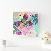 春蝶ウォールクロックウォーターカラーアート スクエア壁時計 (ホーム)