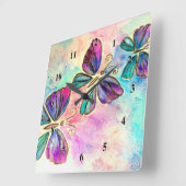 春蝶ウォールクロックウォーターカラーアート スクエア壁時計 (傾斜)