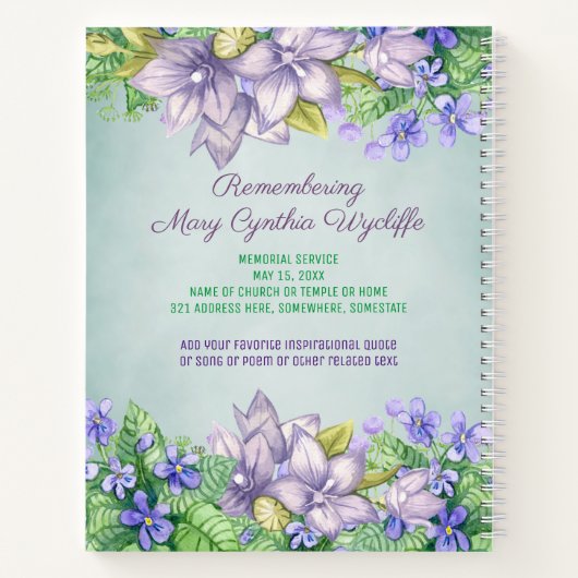 春記念サービスゲストブック薄紫写真 ノートブック (裏面)