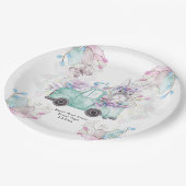 春誕生日パタパーソナライズされたーンバニートラック ペーパープレート (アングル)