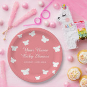 春赤ちゃんシャワーパーティーコーラルピンク蝶 ペーパープレート (パーティー)