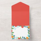 春赤と緑の色アップルフルーツパターン オールインワン招待状 (内側)