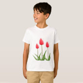 春赤チューリップ花 Tシャツ (正面フル)