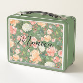 春赤面とピーチウォーター色花模様グリーン メタルランチボックス (裏面)