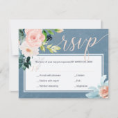 春赤面ピンクと埃っぽい青い牡丹結婚の 出欠カード (正面)