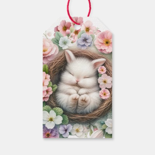 春赤面ピンクフローラバニーベビーガールシャワー ギフトタグ (裏面)