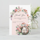 春赤面ピンクフローラバニーベビーガールシャワー サンキューカード (スタンド正面)