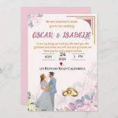 春赤面ピンクフローラフレーム結婚式招待状 招待状 (正面/裏面)