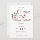 春赤面ピンクローズ金ゴールド結婚フローラ 招待状 (正面)