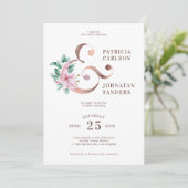 春赤面ピンクローズ金ゴールド結婚フローラ 招待状 (スタンド正面)