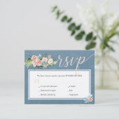 春赤面ピーチほこりっぽいブルー結婚シックの応答 出欠カード (スタンド正面)
