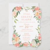 春赤面ピーチウォーターカラーフローラバルミツワー 招待状 (正面)