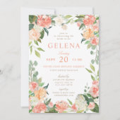 春赤面ピーチウォーターカラーフローラブライダルシャワー 招待状 (正面)