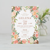 春赤面ピーチウォーターカラーフローラブライダルシャワー 箔招待状 (立ち正面)