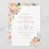春赤面ピーチウォーターカラーフローラ結婚ズ 招待状 (正面/裏面)
