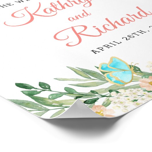 春赤面ピーチウォーターカラー結婚フローラの標識 ポスター (角)