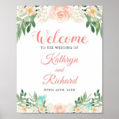 春赤面ピーチウォーターカラー結婚フローラの標識 ポスター (正面)