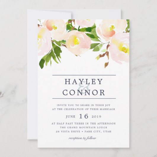 春赤面水彩フローラ結婚式招待状 招待状 (正面)