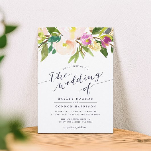 春赤面水彩フローラ結婚式招待状 招待状