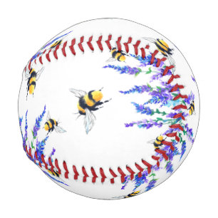 春野球の花とハチ飛んでいる 野球ボール