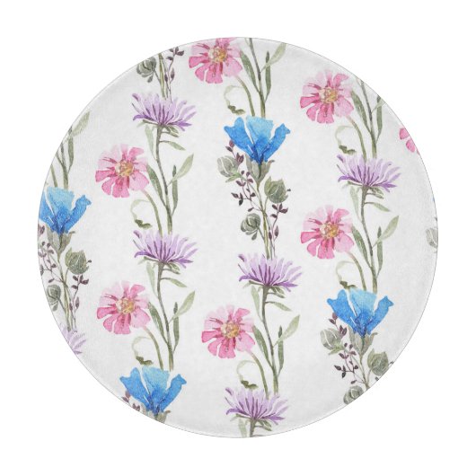 春野花：水彩植物模様。 カッティングボード (正面)