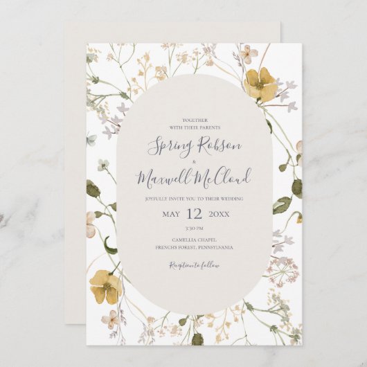 春野草 |白カジュアル結婚の 招待状 (正面/裏面)