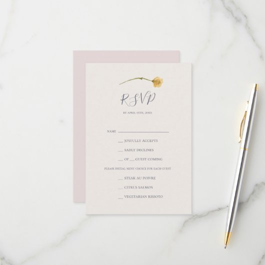 春野草 |赤面メニュー選択RSVPカード 出欠カード (正面/裏面インサイチュ)