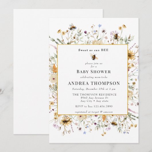 春野草 | Bee Baby Shower 招待状 (正面/裏面)